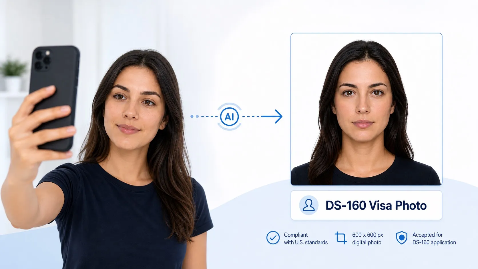 Selfie to U.S. visa DS-160 photo preview